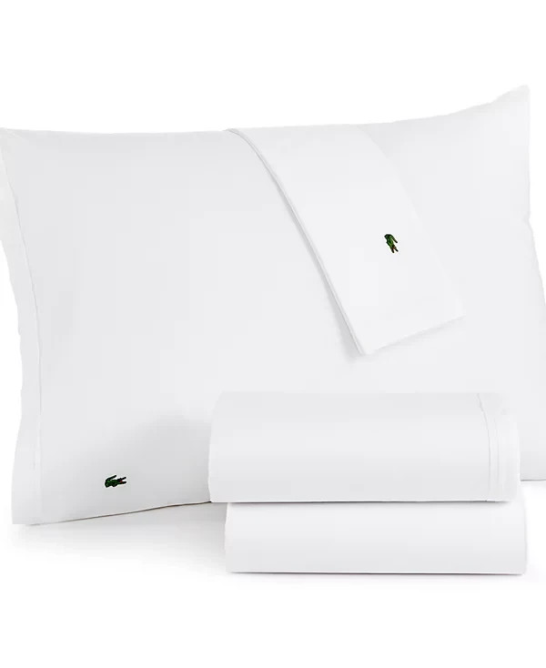 Lacoste Percale Solid 100% Cotton  3-Piece Sheet Set Twin  Color White .