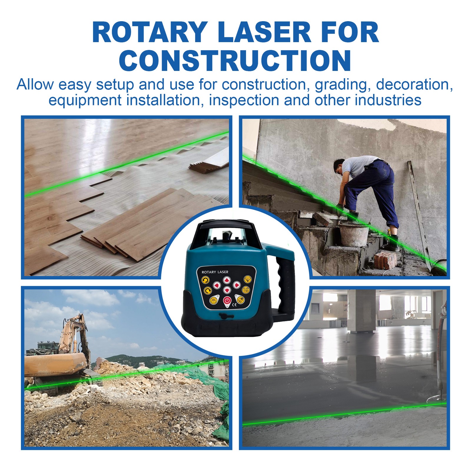 360° Rotary/Rotating Laser Level Green Range Remote Automatic Self-Leveling 500M