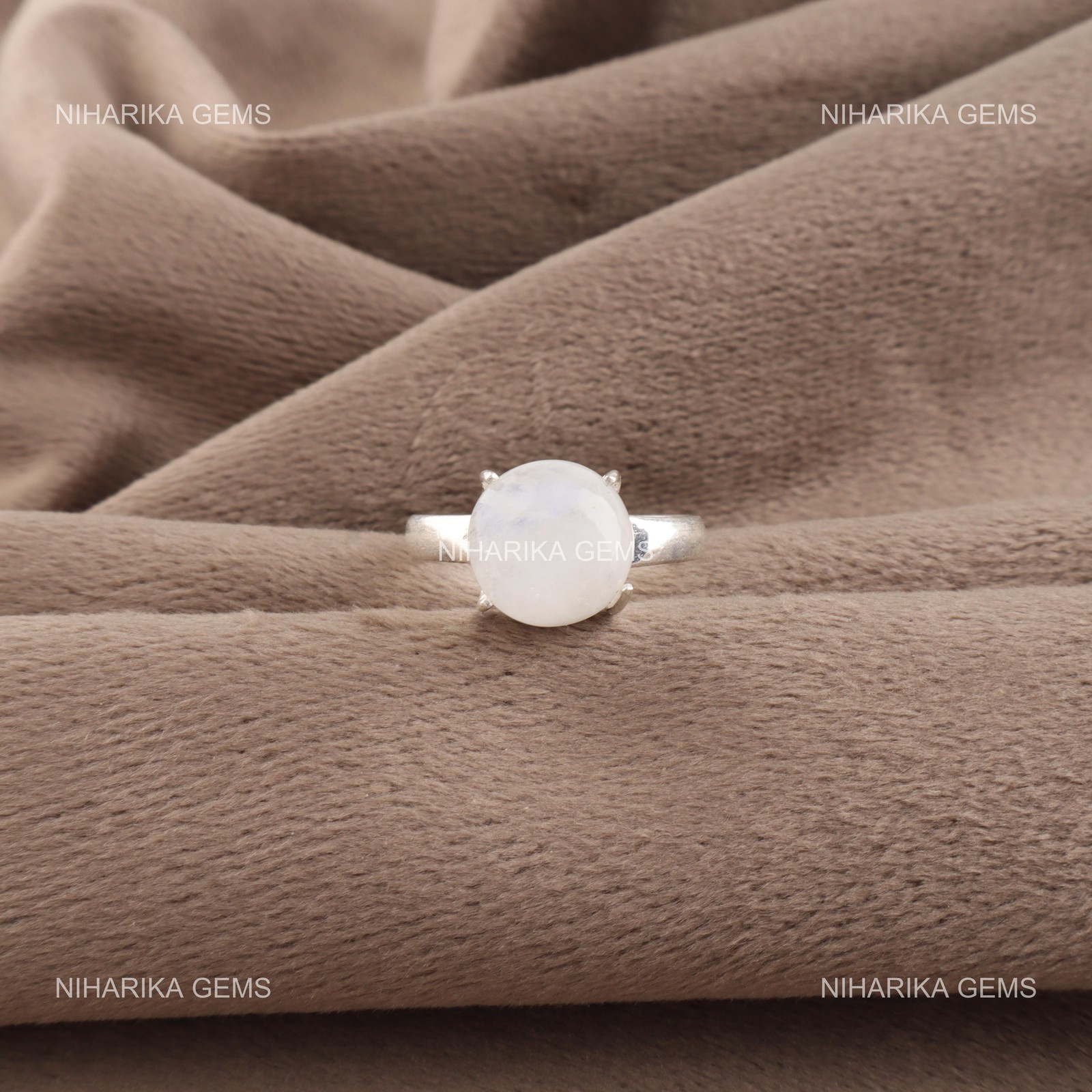 Rainbow Moonstone Gemstone Handmade Solitaire Ring Jewelry 925 Sterling Silver