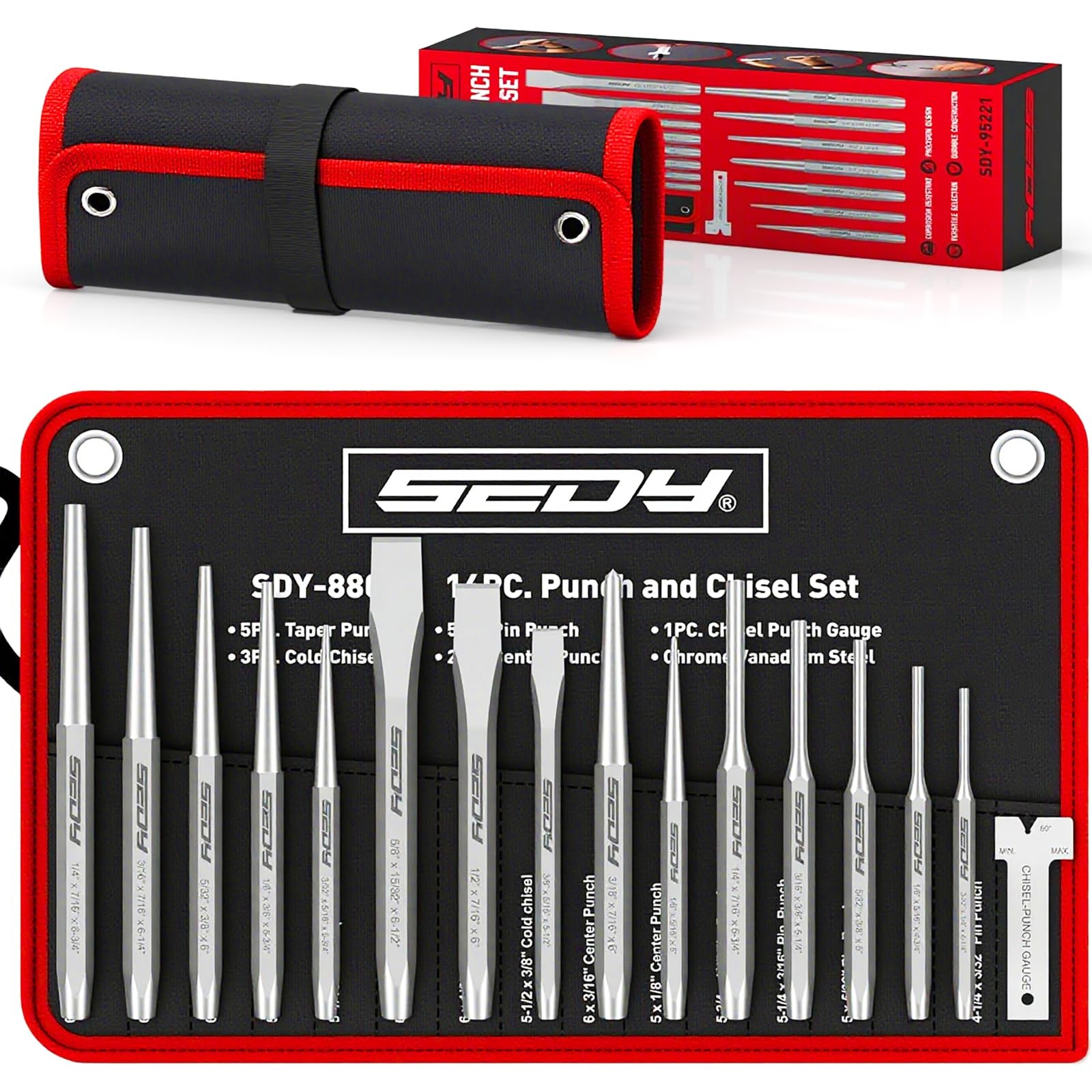 16-Piece Precision Punch & Chisel Set - Taper Punch, Pin Medium, Gray