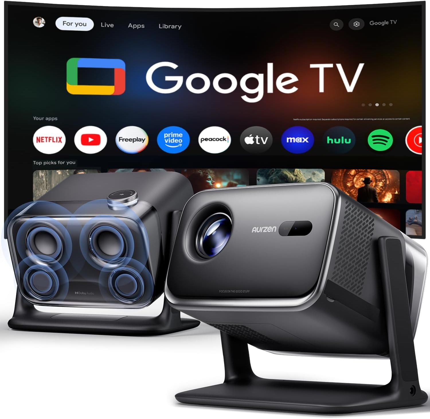 Aurzen mini Google TV Netflix 4K Home Theater Projector Dolby Bluetooth 5G WiFi
