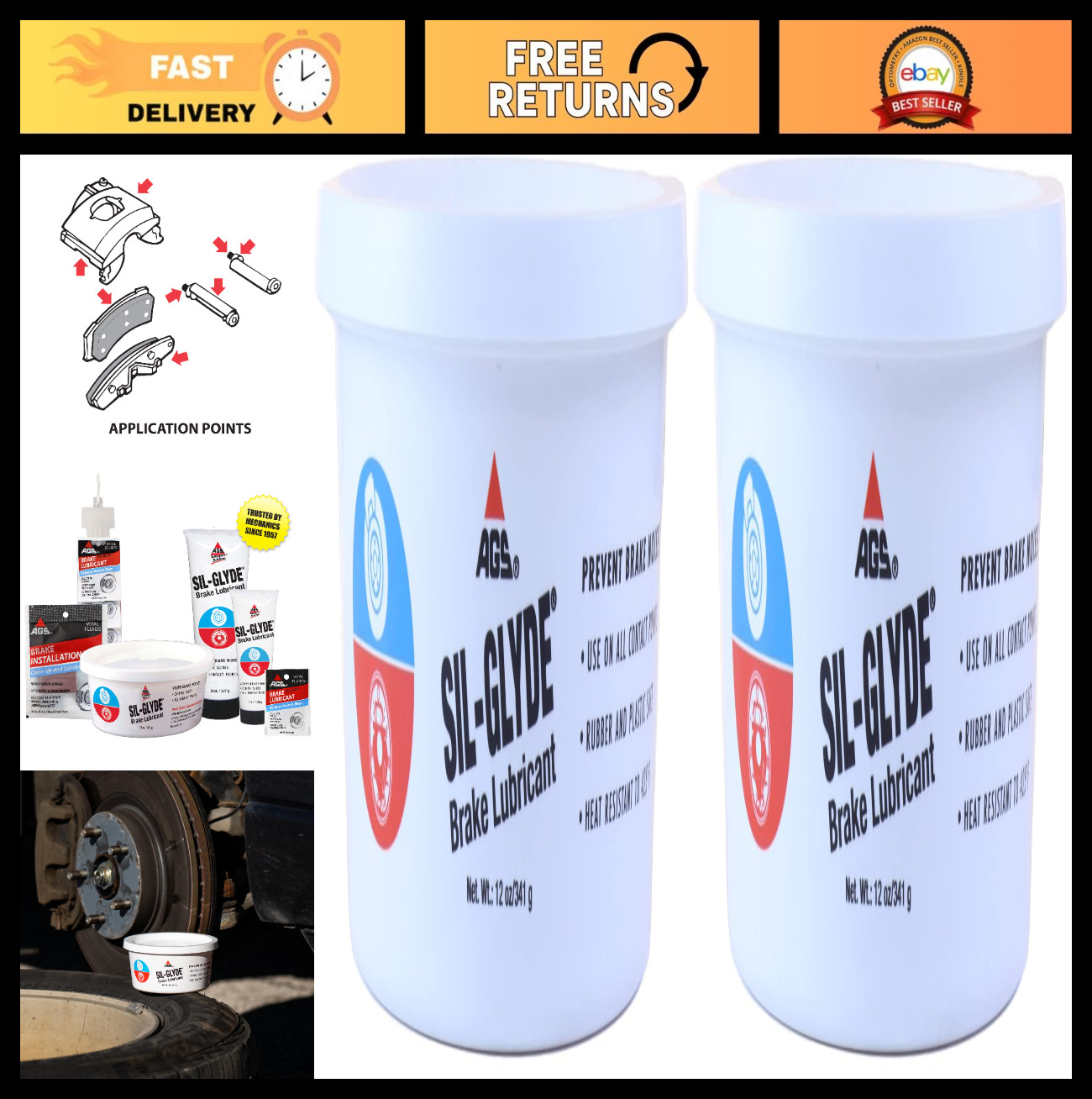 Silicone Brake Assembly Lubricant 12 oz Tub - Disc Brake Squeal Eliminator, Mois