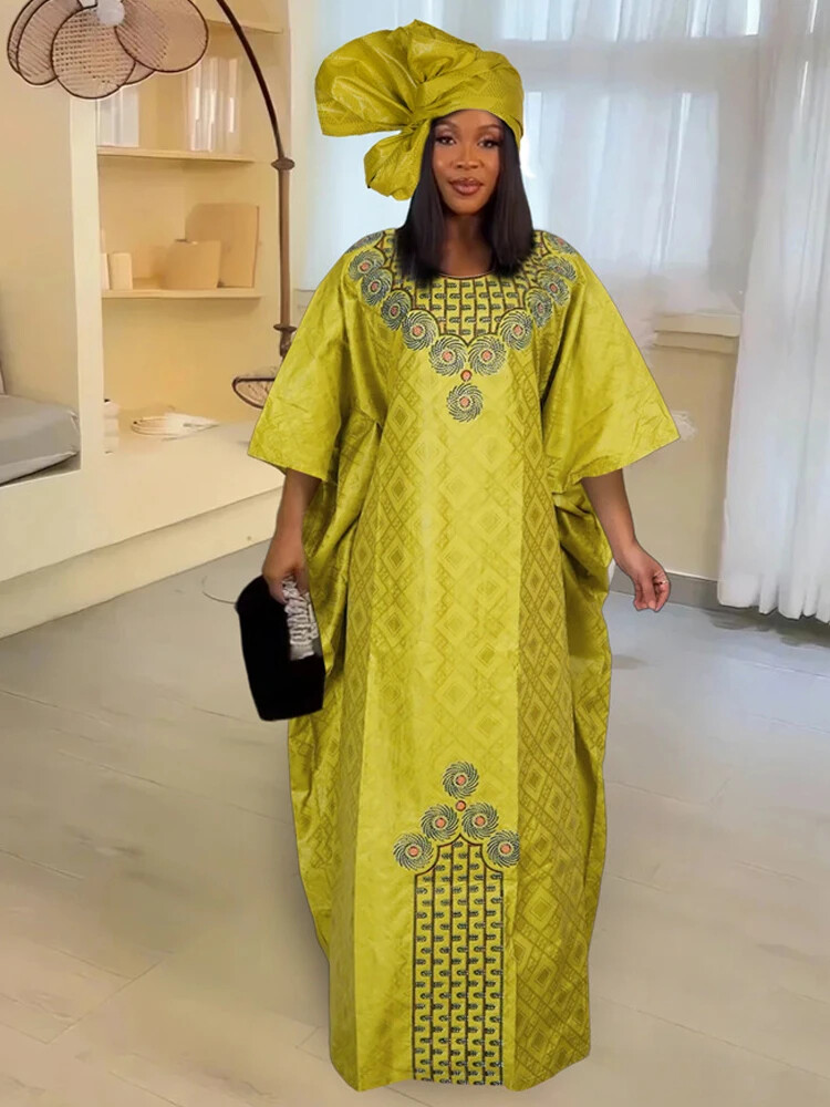 HOT African Dresses for Woman Outfits Clothes Plus Size Long Dress Turban Dress