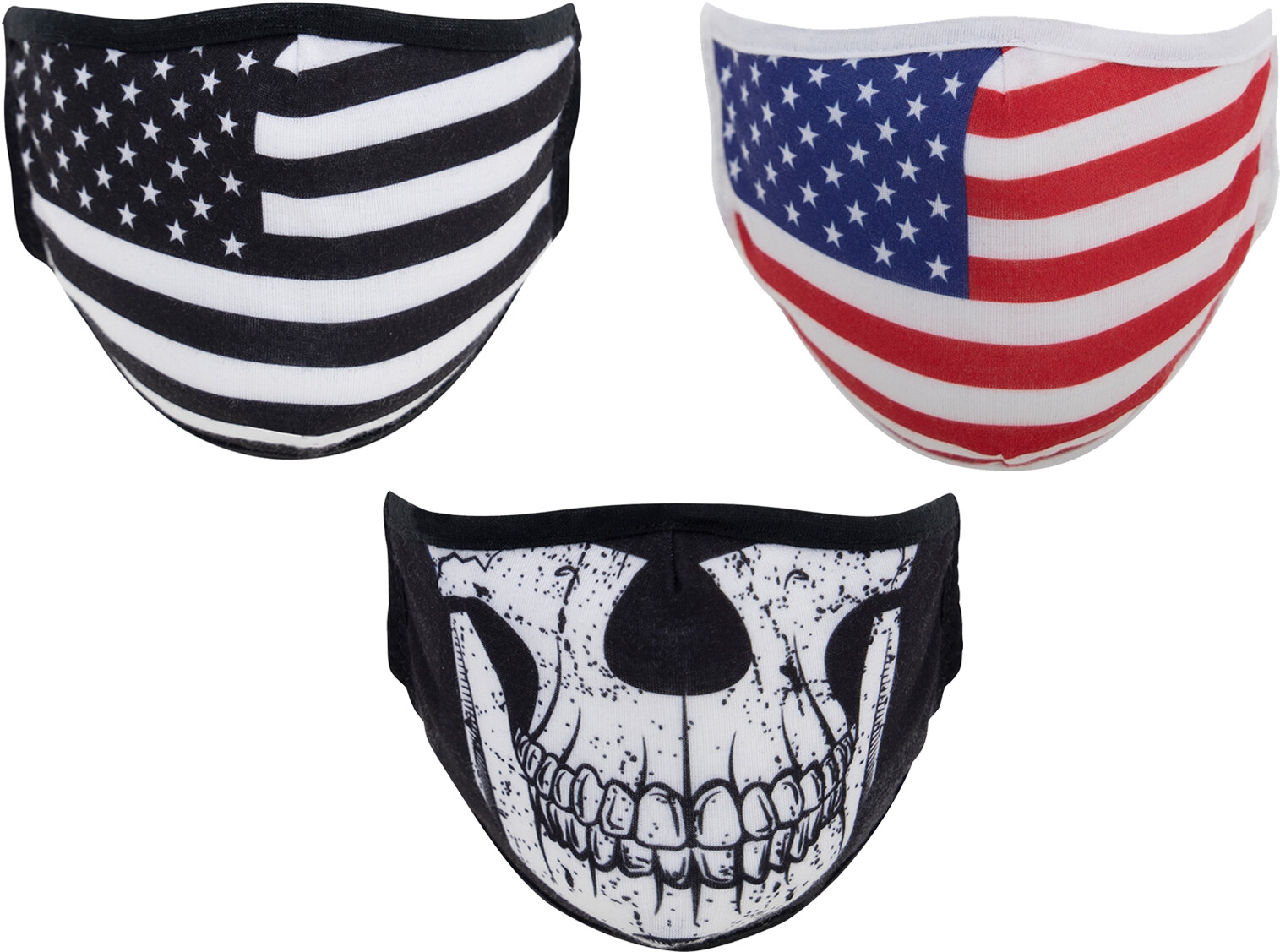 US Flag / Skull Reusable Face Mask 3 Layer Flexible Soft Face Cover