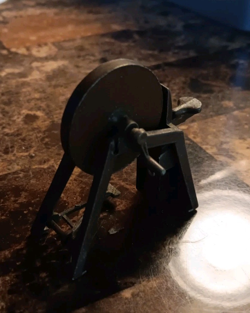 Vintage Die Cast Miniature Grinding Wheel Pencil Sharpener - Dollhouse Size