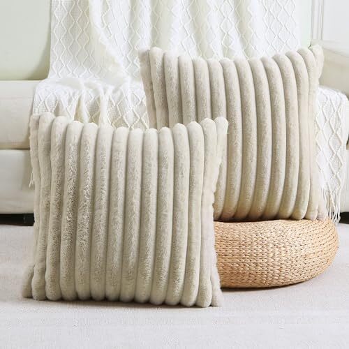 Striped Decorative Throw Pillow Covers 18x18 Inch Set of 18 x 18-Inch Beige