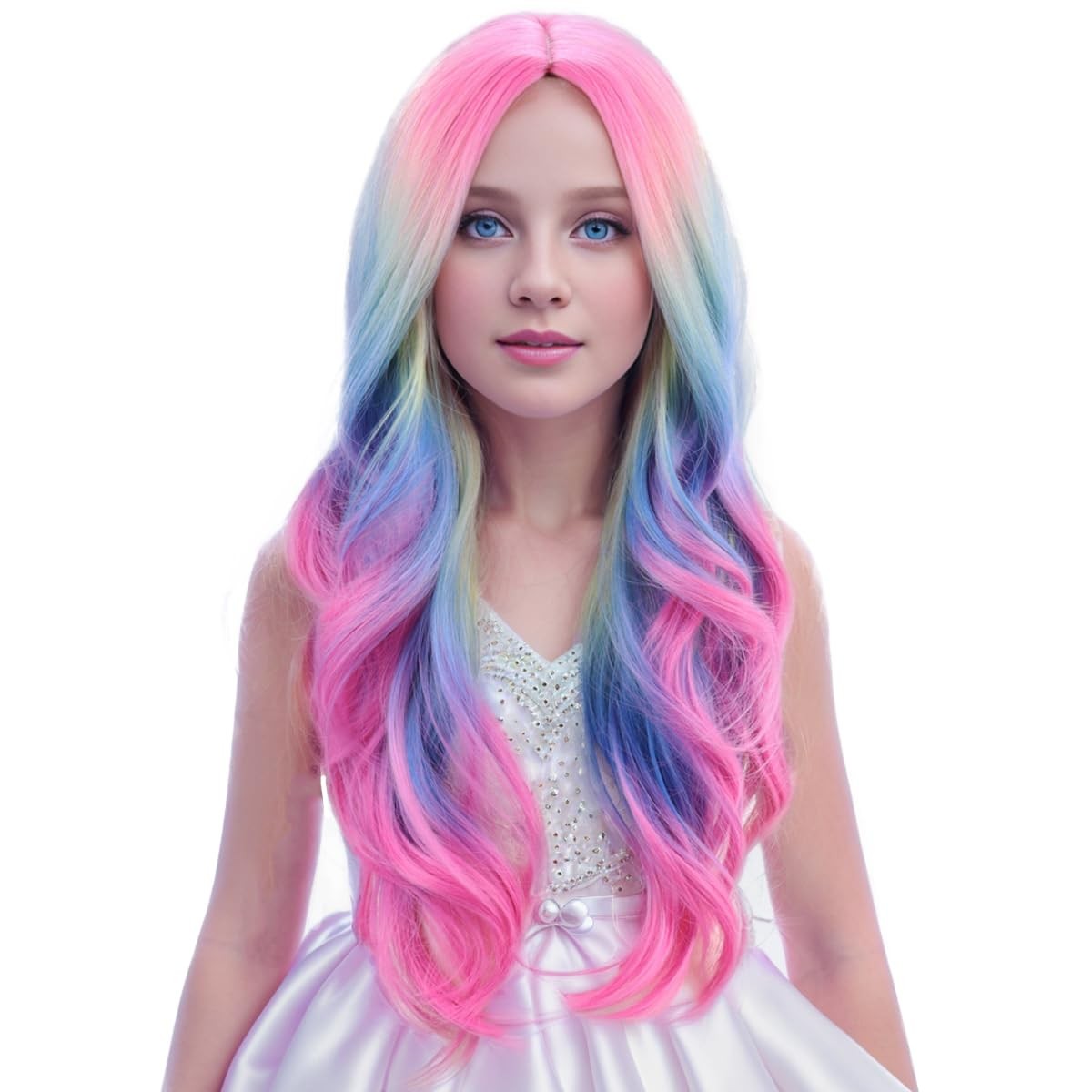 PATTNIUM Child Kids Colorful Wigs Long Curly Wavy 22 Inch,