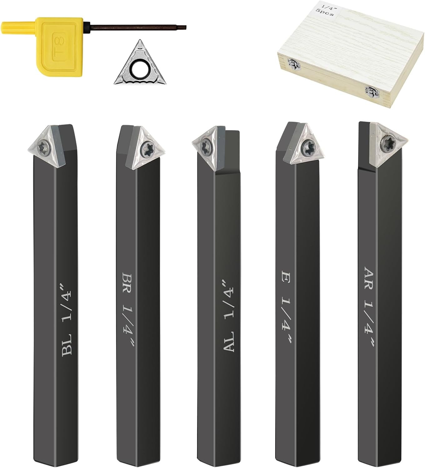 Metal Lathe Cutting Tools,5 Sets of 1/4 Carbide Metal Cutting Tool Bits Kit |