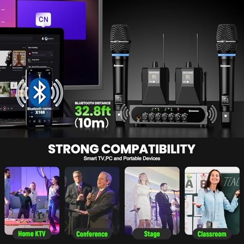 4 Channel UHF Wireless Mic Set with Wireless Microphone System