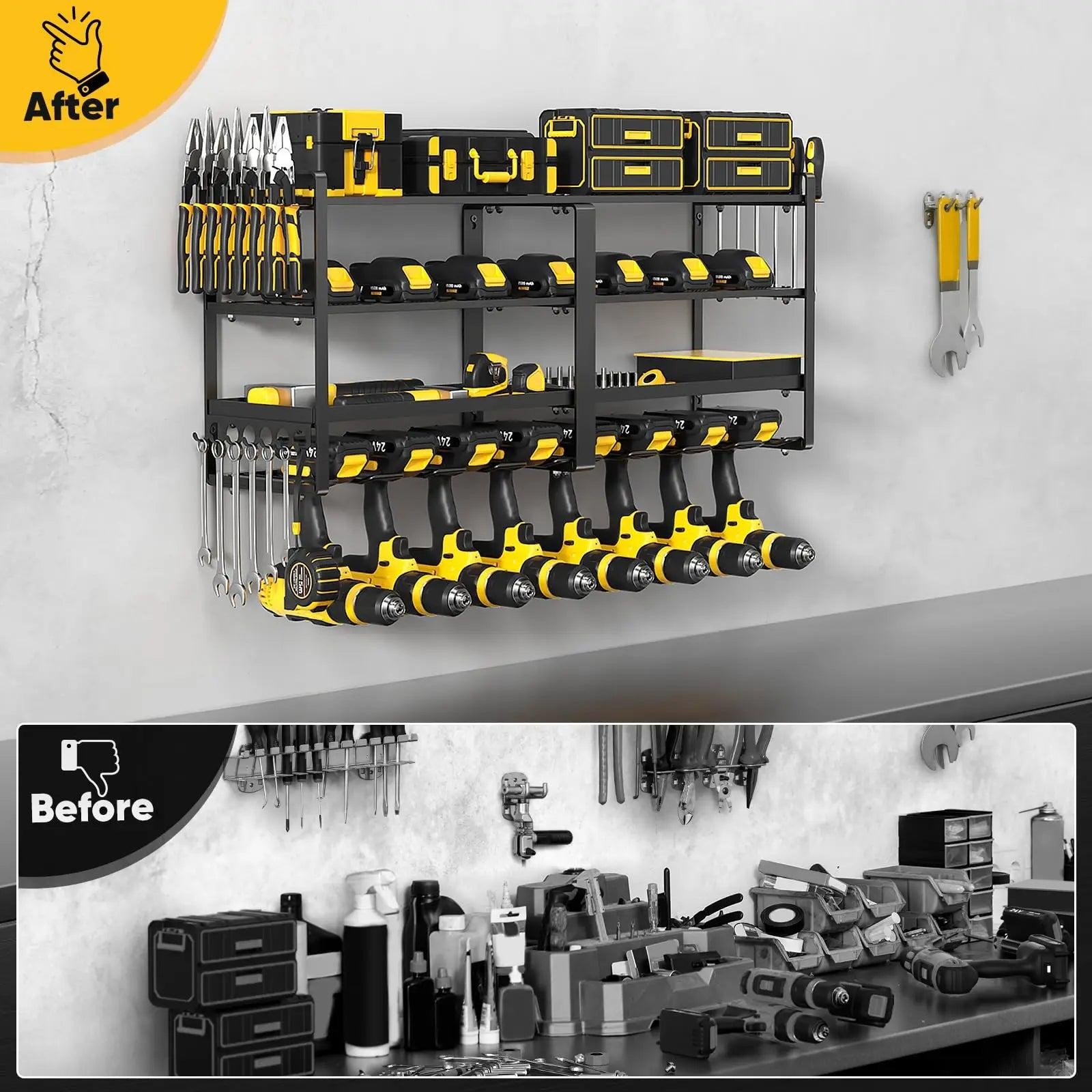 Power Tool Organizer Wall Mount, Extended Large Heavy Duty Drill Holder, 4 Layer