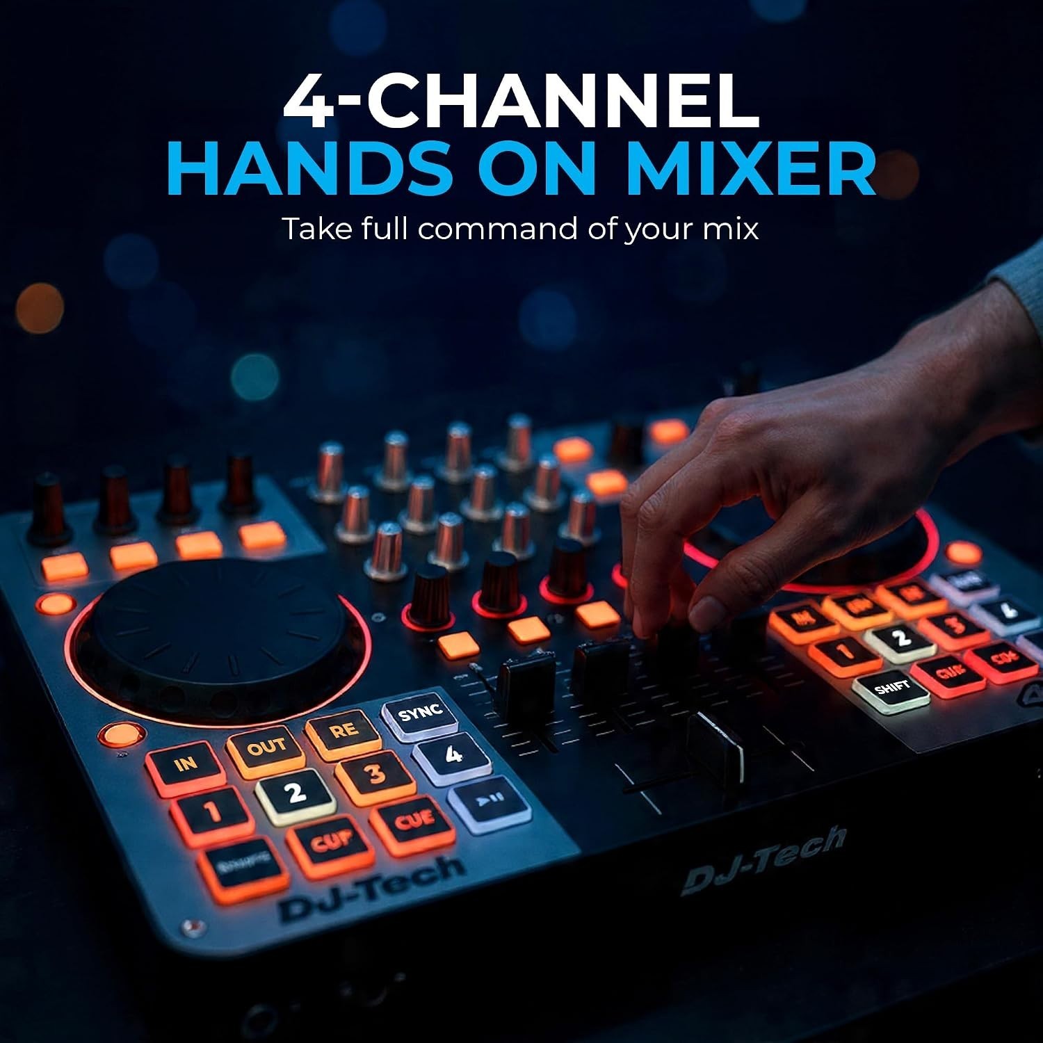 DJ Controller, USB MIDI 4-Deck Control with Integrated Soundcard, 4-Channel M...