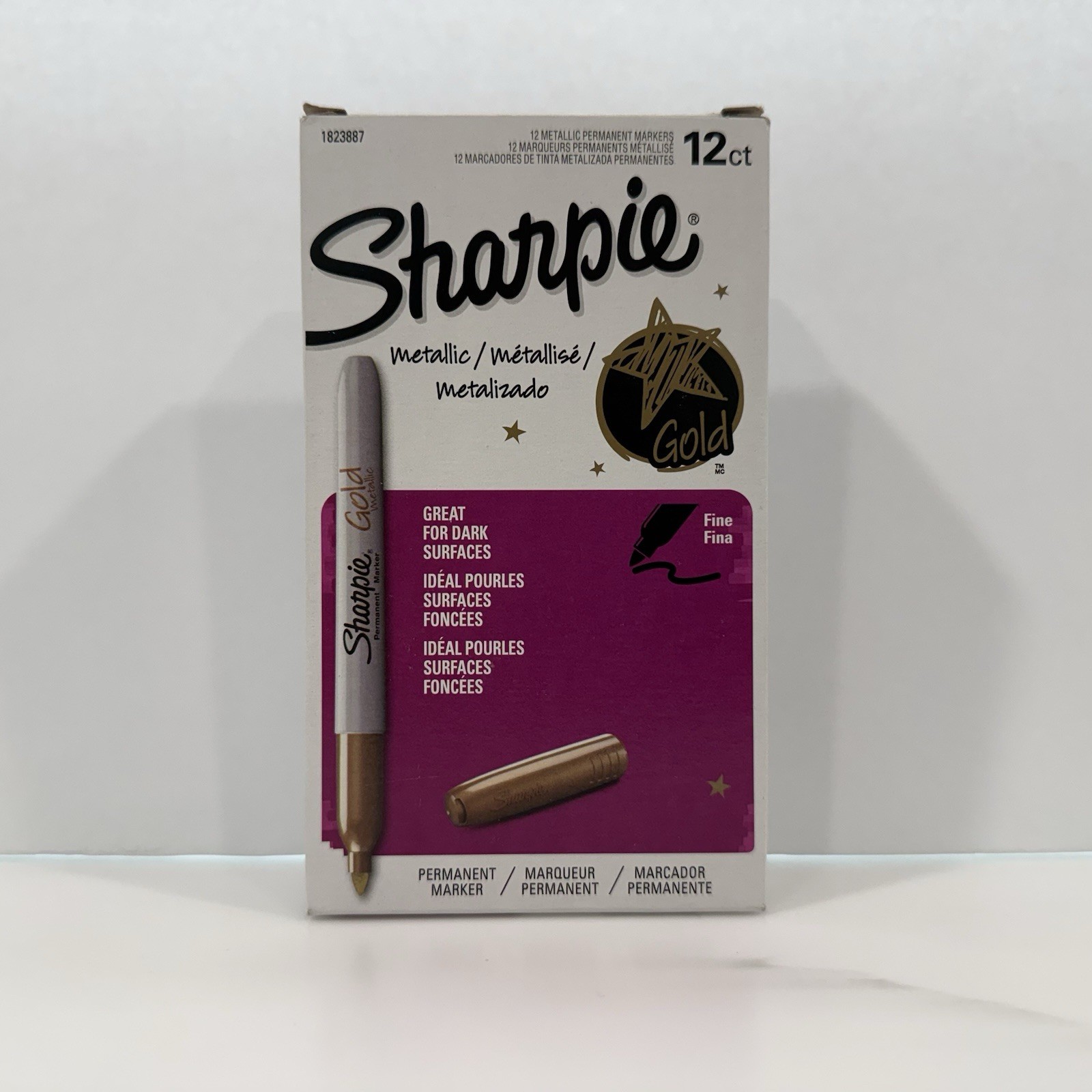 12 Count Box Sharpie Gold Metallic Permanent Markers Fine Point NEW Office Art