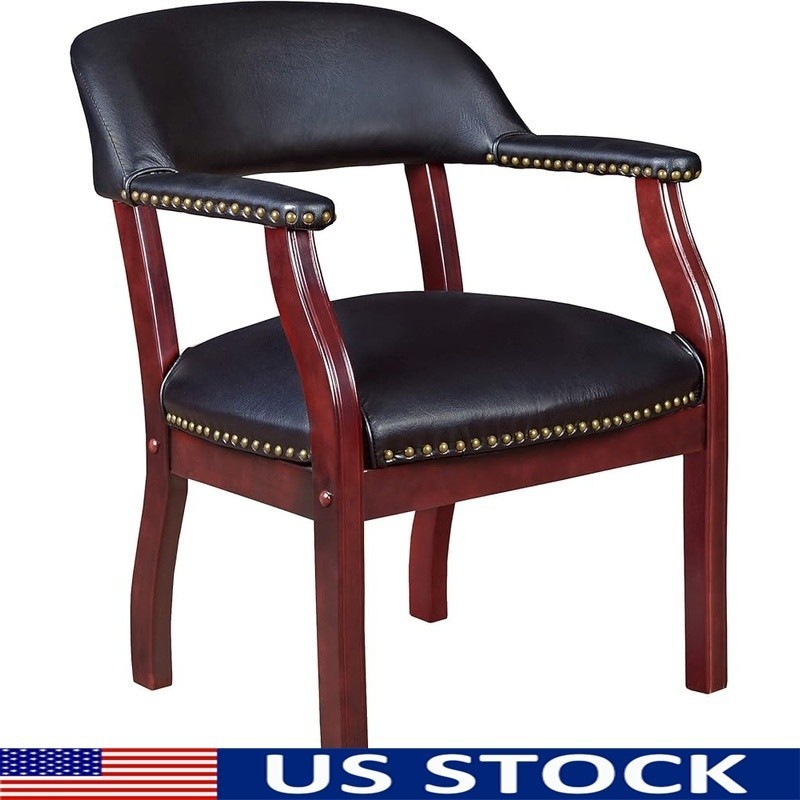 Classic Mahogany Frame Vinyl Accent Chair W/ Brass Nail Trim Office Library New