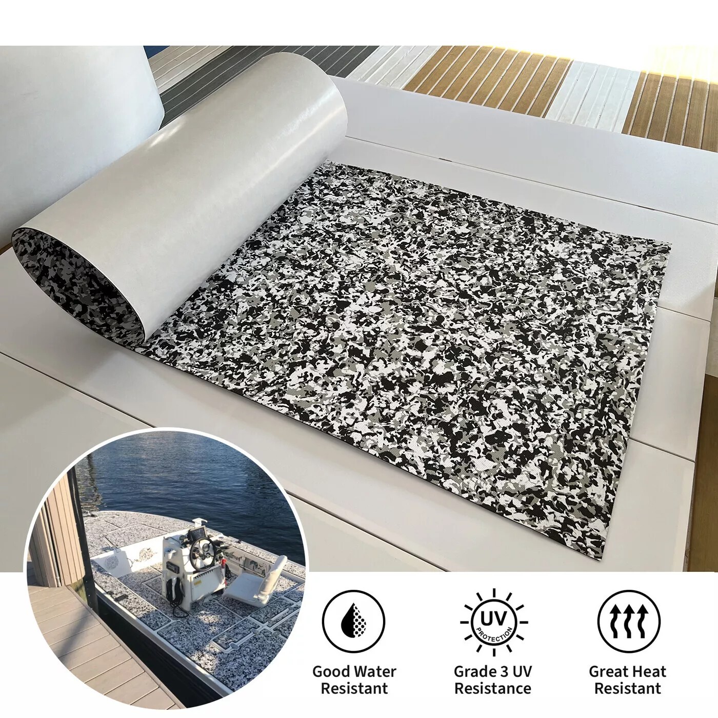 94''x35'' EVA Foam Boat Flooring Mat Teak Marine Yacht Decking Sheet Camo Dots