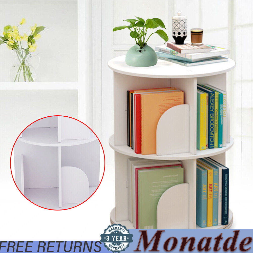 360° 2-Layer Rotating Bookshelf Bookcase,Freestanding Storage Shelf Display Rack