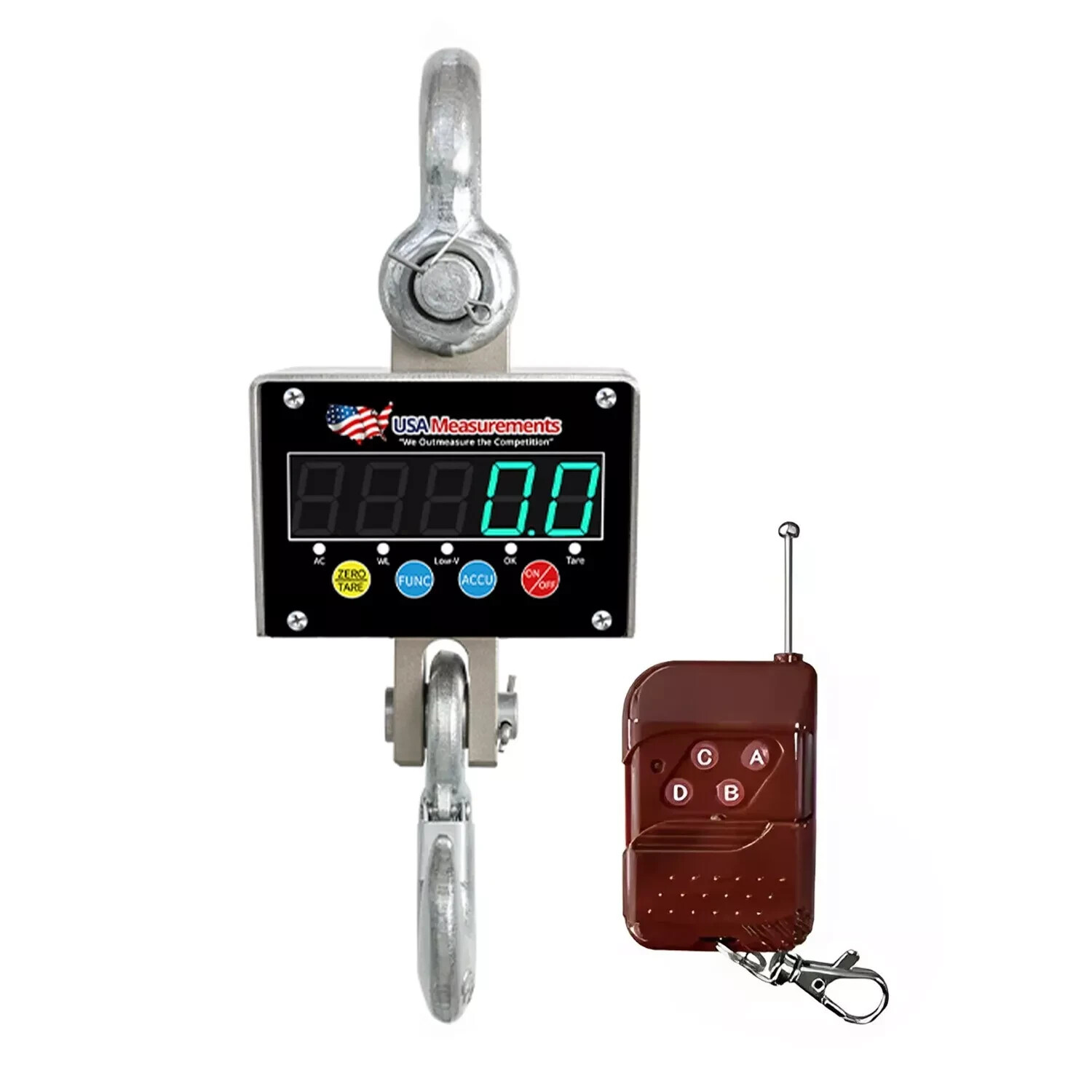 Outdoor Safe Stainless Steel 2,000 lb Crane Scale LED Digital Display & Remote