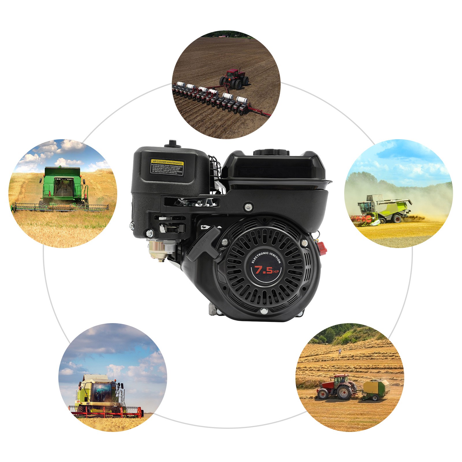 212cc 7.5HP 4-Stroke Gasoline Engine Steel Start Engine W/ Pull Start
