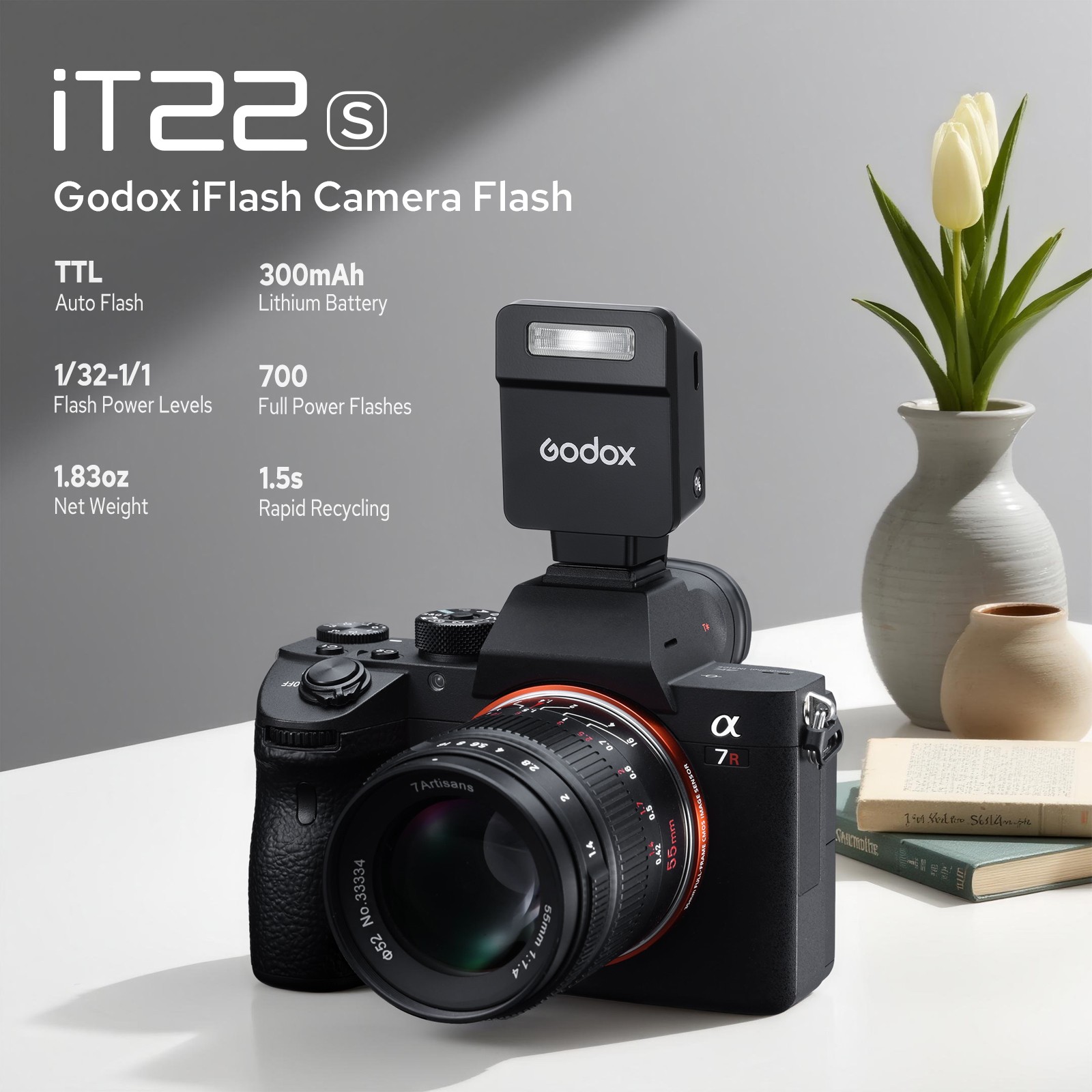 Godox iT22 S Mini TTL Flash for Sony Hot Shoe Triggering with Magnetic Diffuser