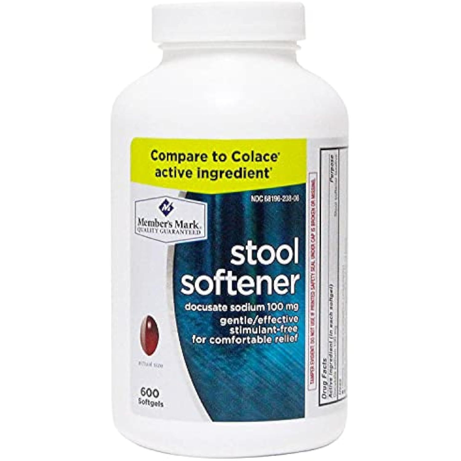 Member's Mark Stool Softener Regular Strength Docusate Sodium 100mg, 600