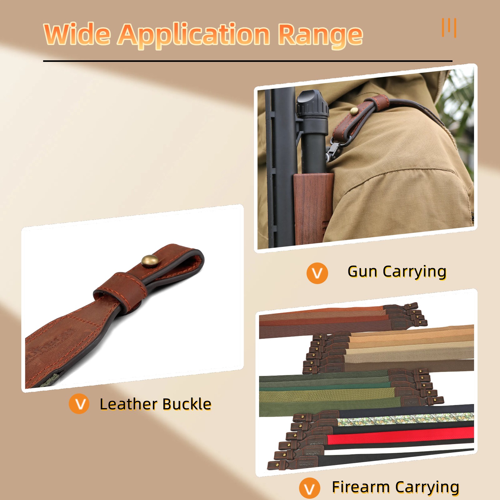 Tourbon Gun Sling Rifle Strap Webbing Leather Quick Release Shooting Adjustable