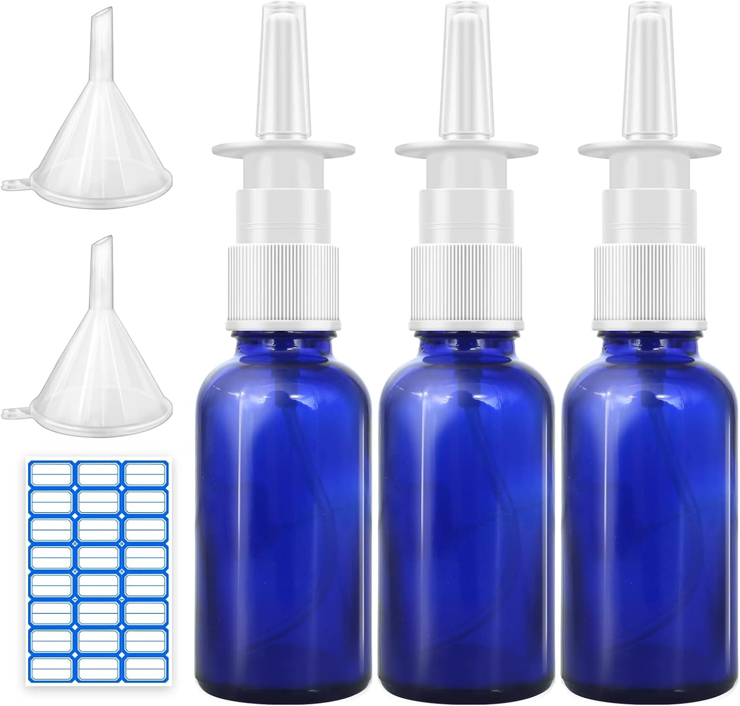Nasal Spray Bottle, 3 Pcs 30ML/1oz Cobalt Blue Glass Refillable Fine Mist