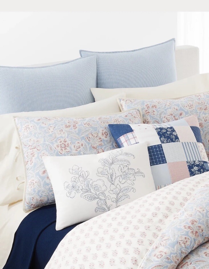 NWT Lauren Ralph Lauren Cosima Patchwork Blue Decorative Throw Pillow $140