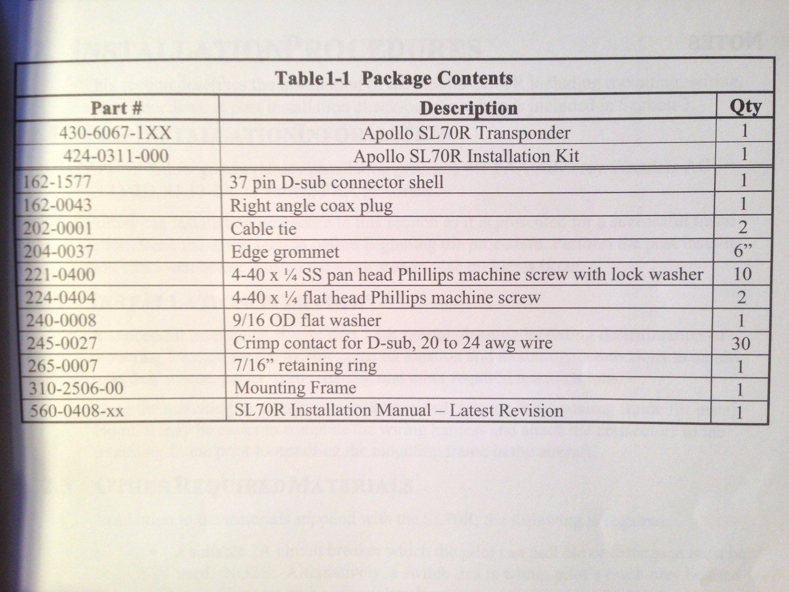 UPS Apollo SL70R Transponder Install Manual