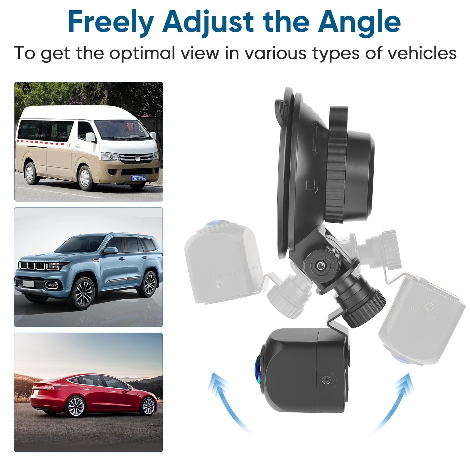 Universal Rear Camera Mount with Suction Cup –Compact Adjustable Dash...