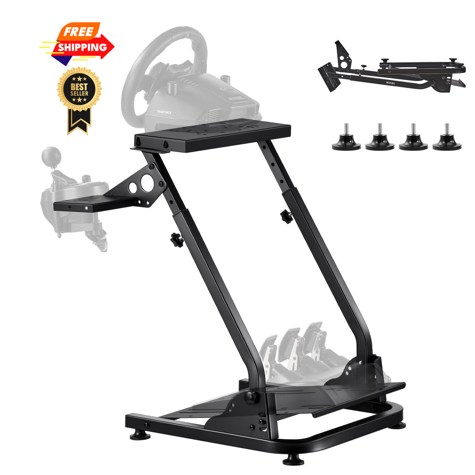 VEVOR Racing Wheel Stand, Adjustable & Foldable Simulator L-shaped, black