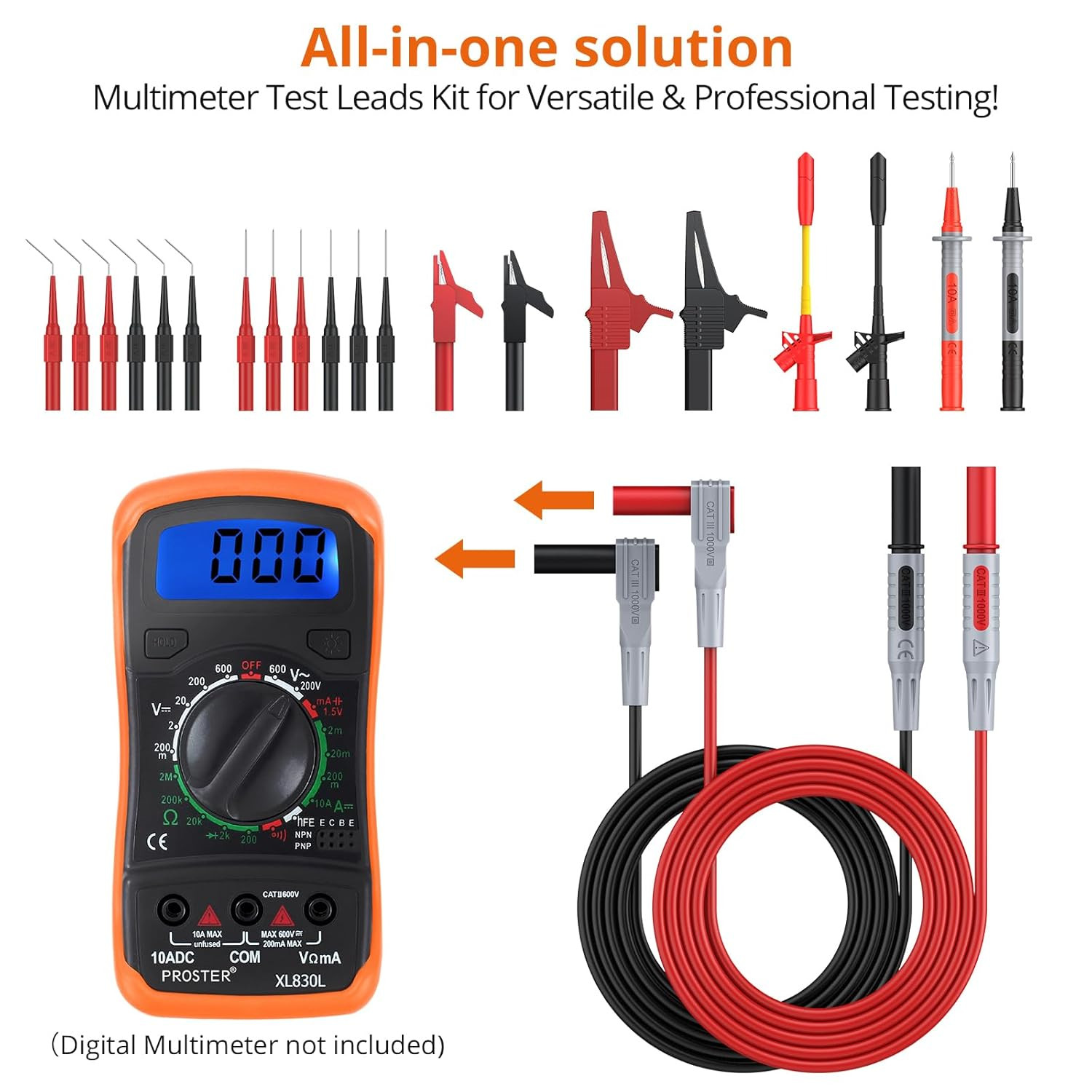 Multimeter Test Leads Kit 26Pcs - Multi Testers Replacement Test Leads with A...