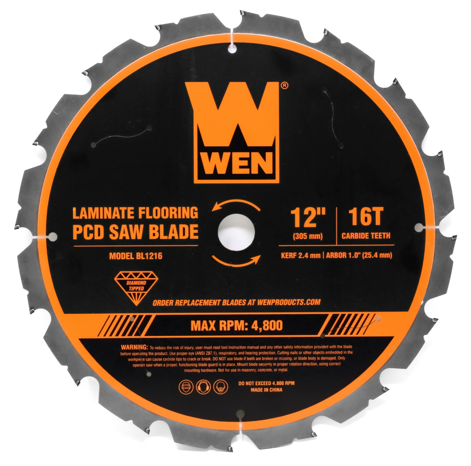 WEN BL1216 12-Inch 16-Tooth Diamond-Tipped Circular Saw Blade for Fiber Cement