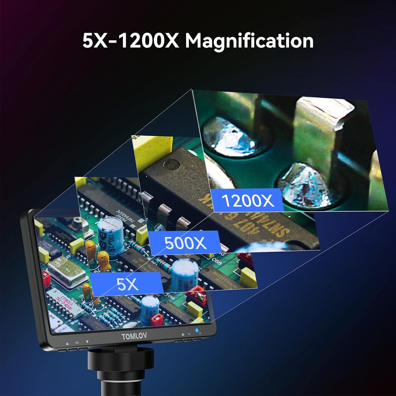 TOMLOV 7" 1200X Digital Microscope Error Coin Microscope Camera Full View 64GB