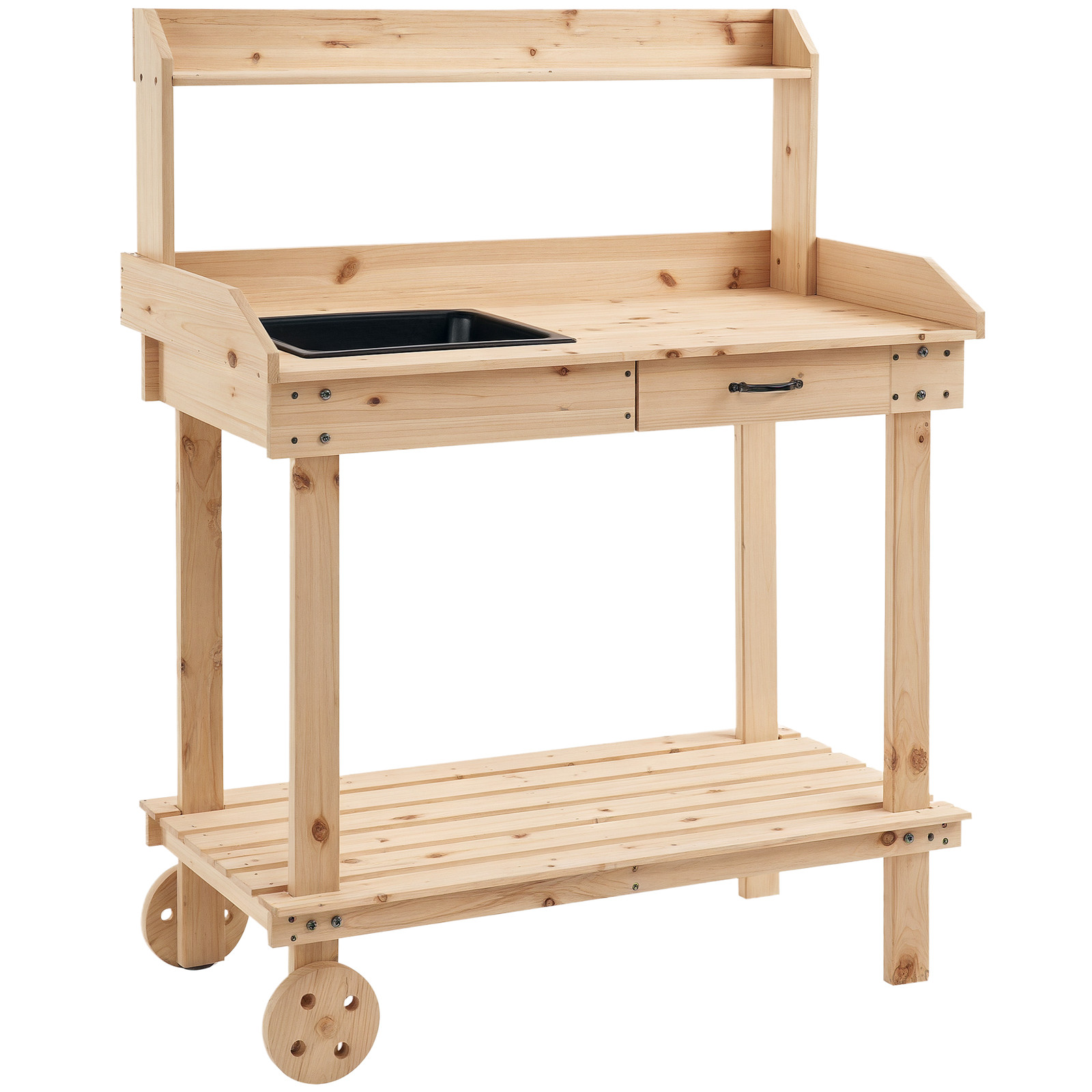 Outdoor Wood Planting Workstation Potting Bench Table w/ Large Storage Spaces