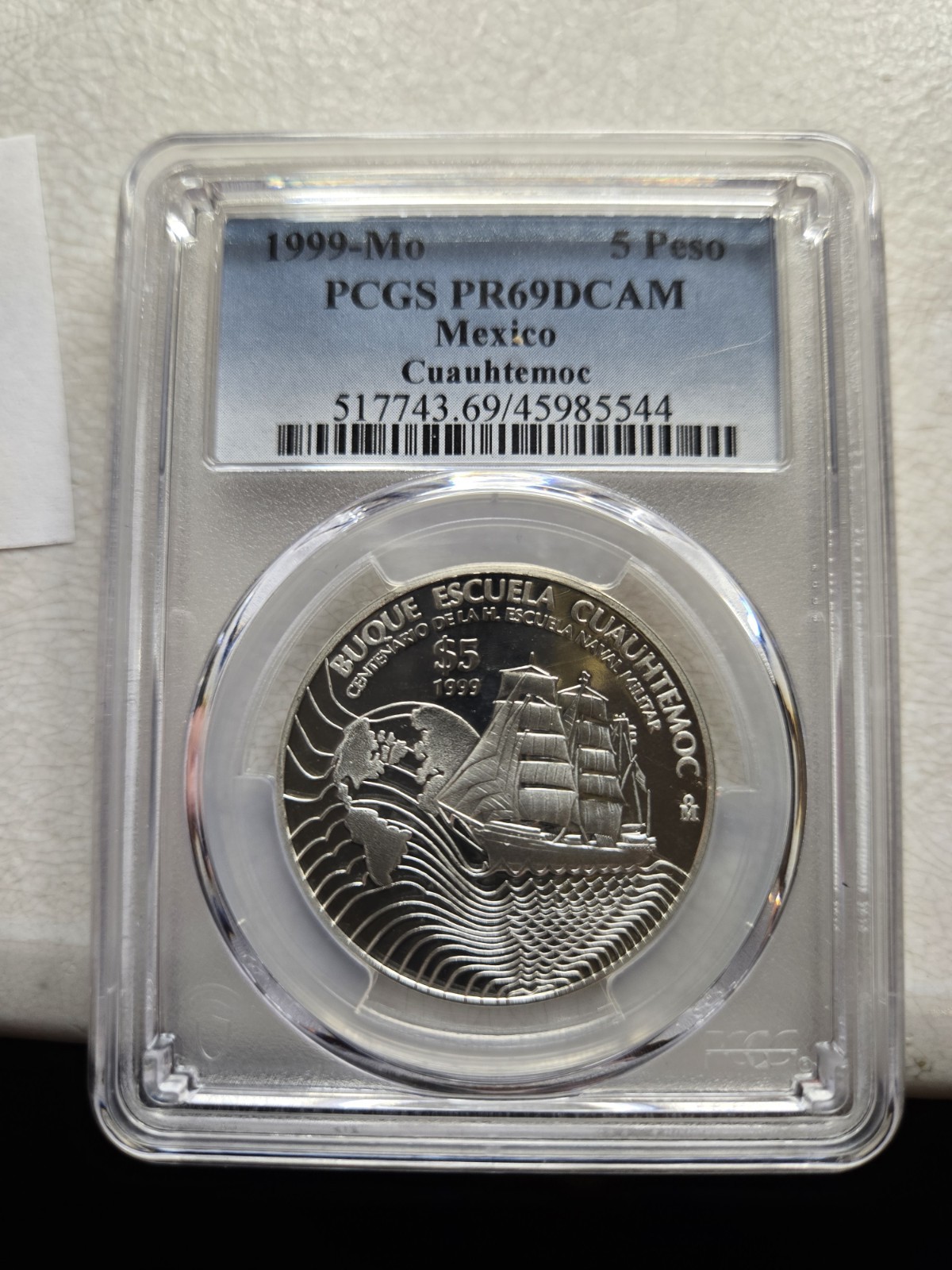 1999-mo 5 Peso Pcgs Pr69dcam Mexico Cuauhtemoc Coin Silver