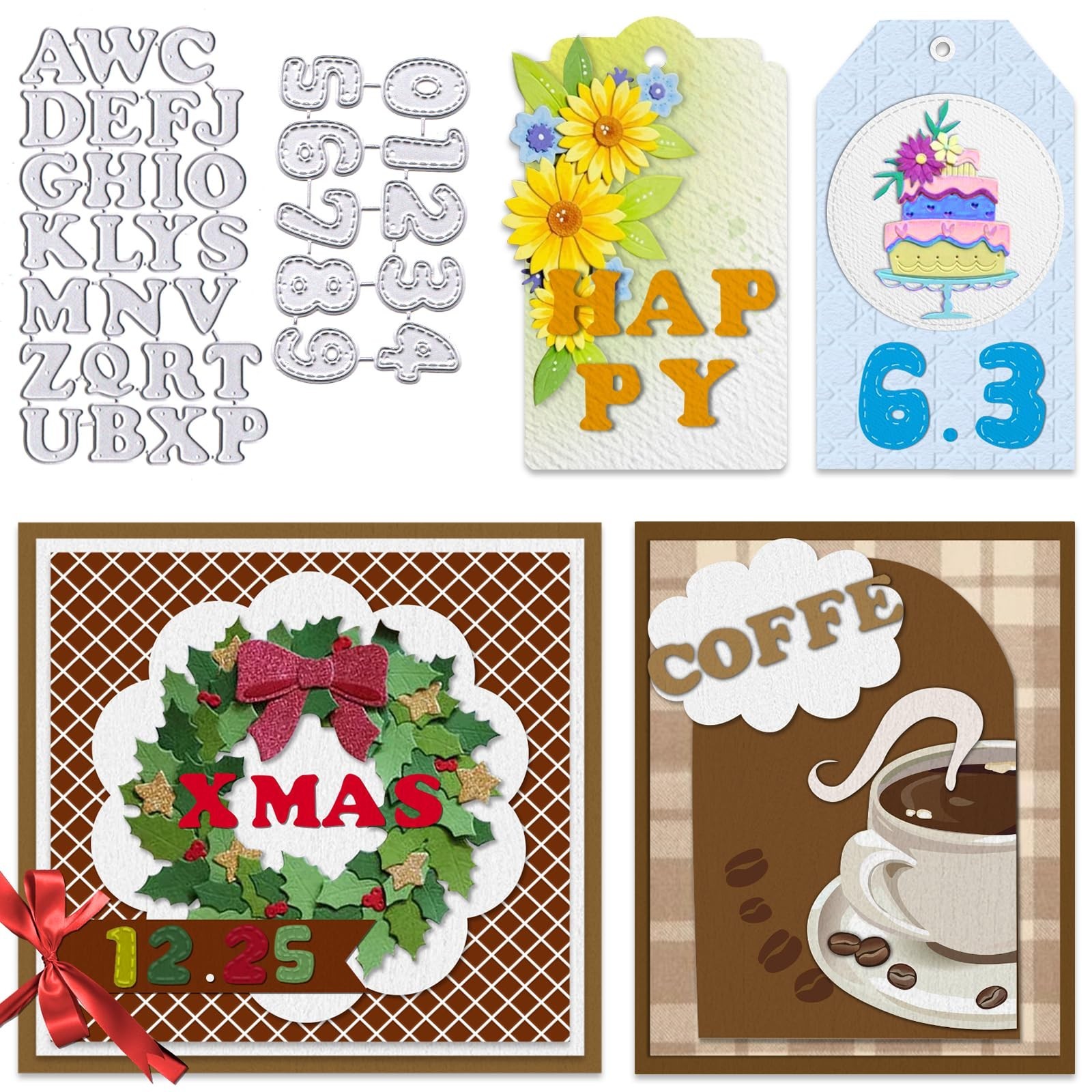 Capital Alphabet Letters Die Cuts for Card Making, Letters Numbers Cutting Di...