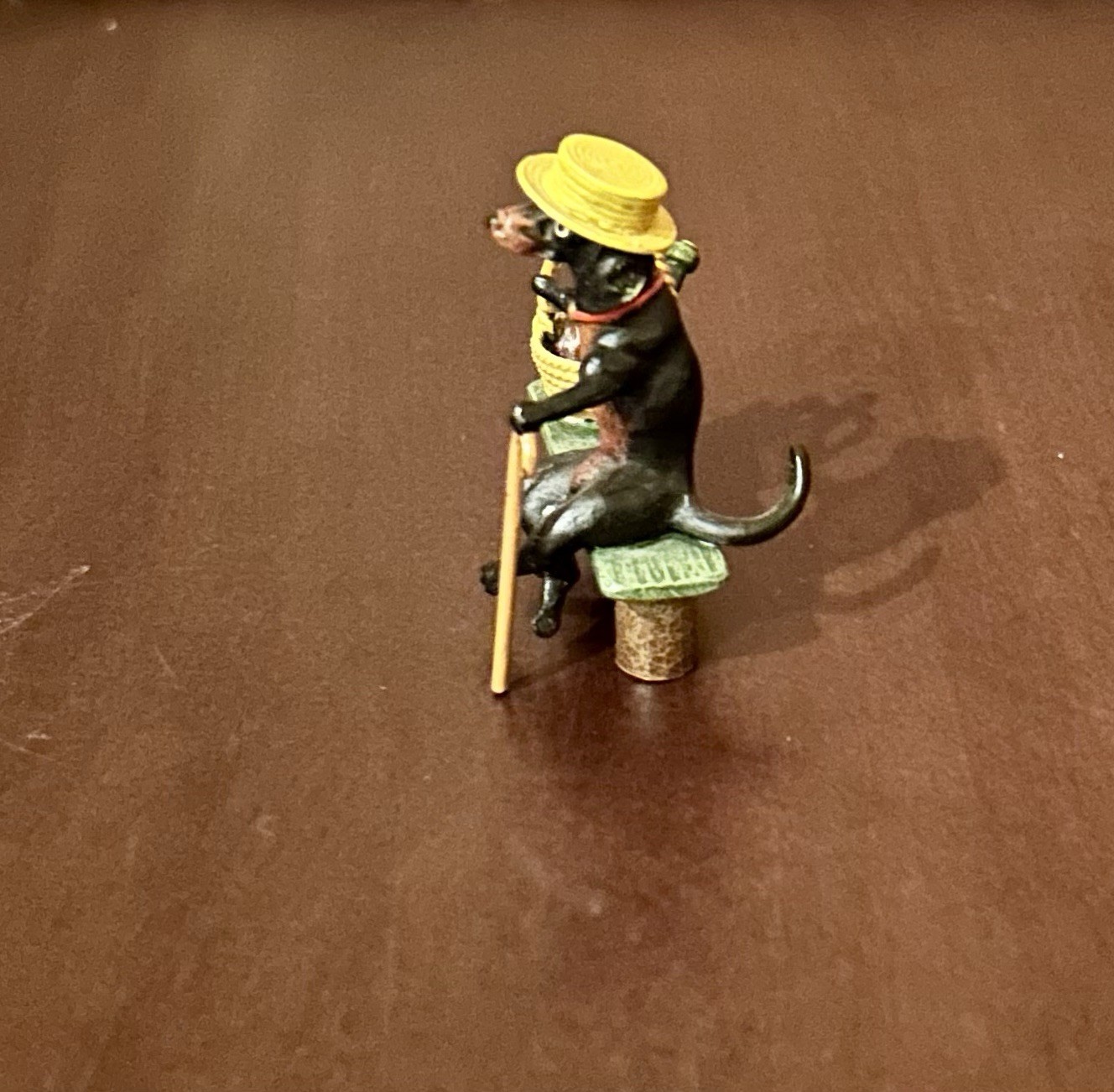 Antique Austrian Vienna Cold Painted Min. Figurine Bronze, Dog Sitting On Bench