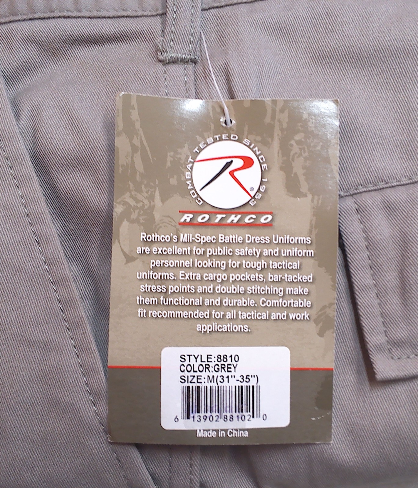 Rothco Mil-Spec Tactical Grey BDU Cargo Pants Trousers Size Medium Regular