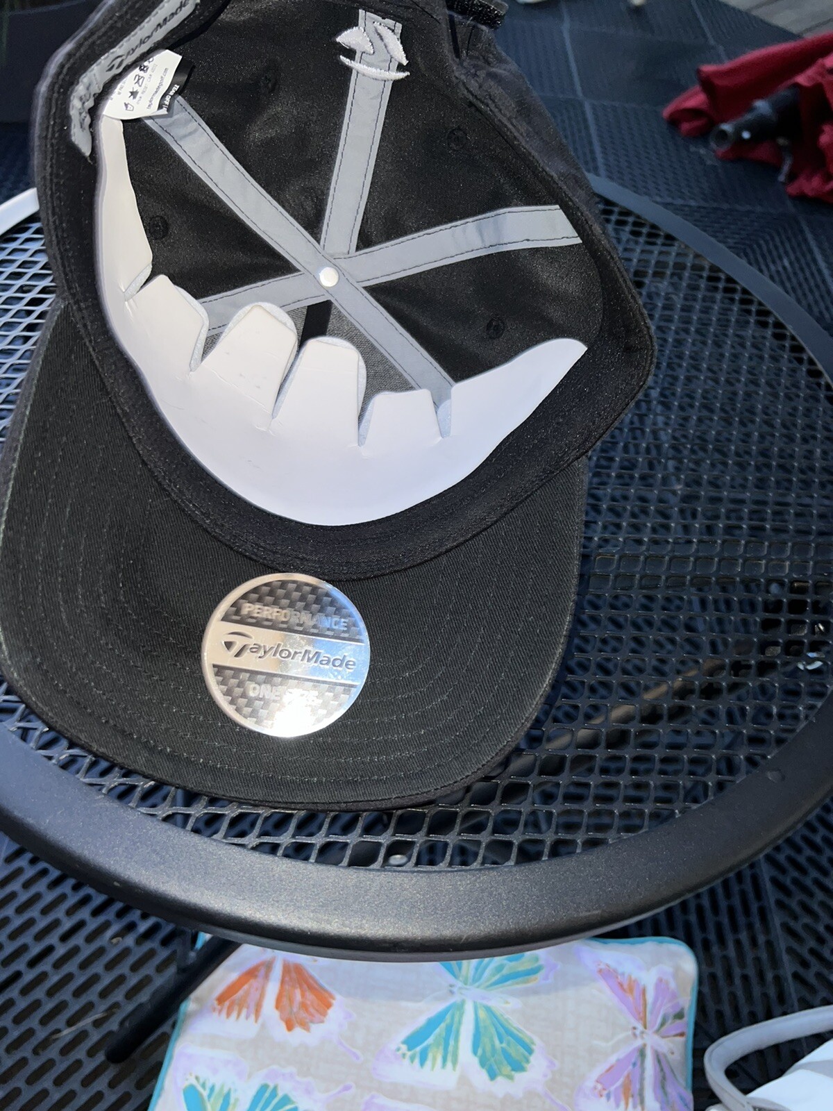 Taylormade White Letters on Black Hat Cap Hook Loop Taylormade Performance Lt wt