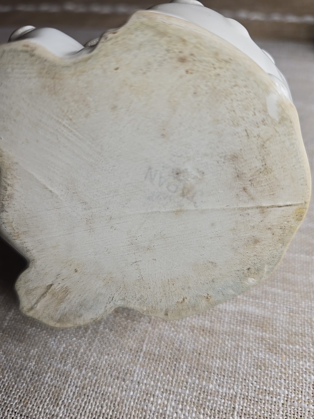 Vintage White Frog Planter Green Eyes