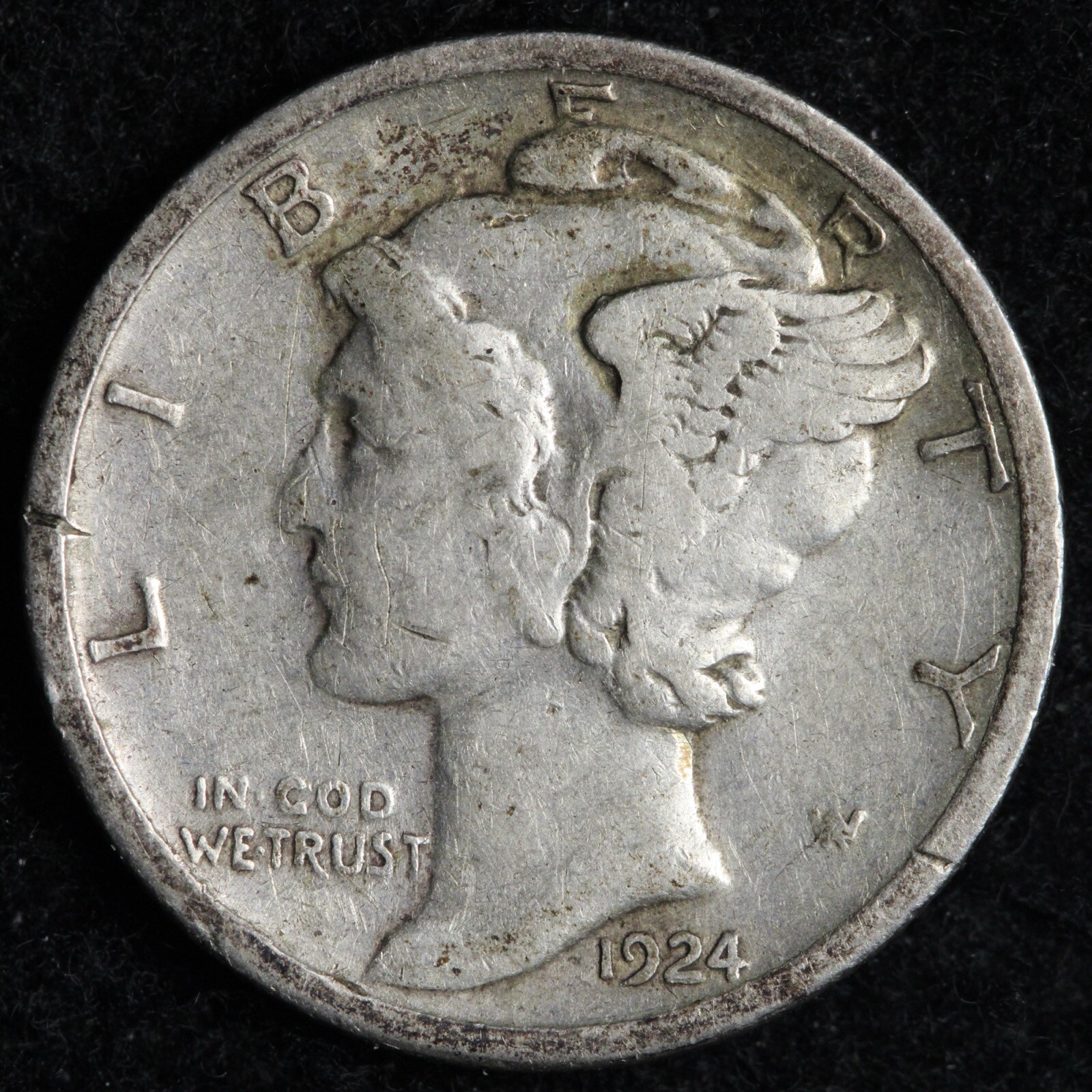 1924-S Mercury Silver Dime XF E260 YDCM