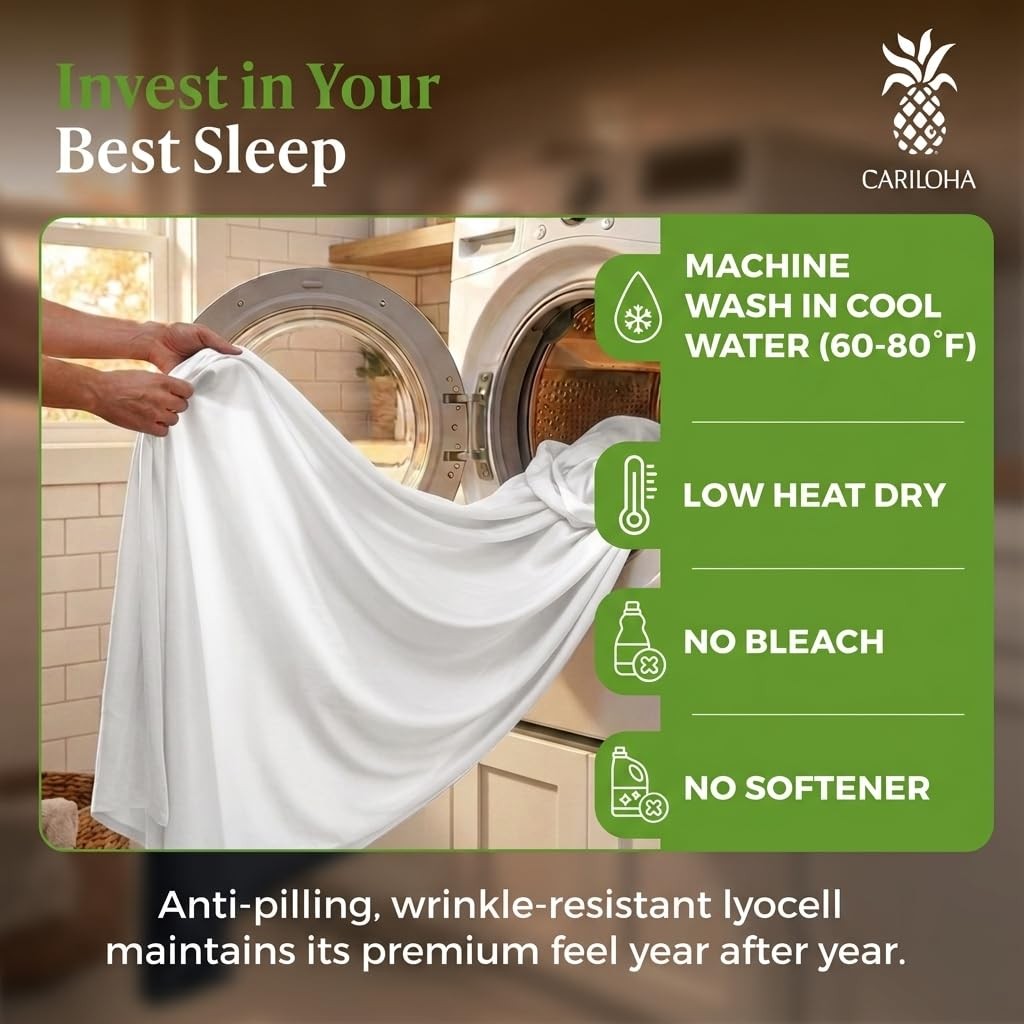Retreat 4-Piece Sateen Sheet Set | White | King | Lyocell Material | Breathab...