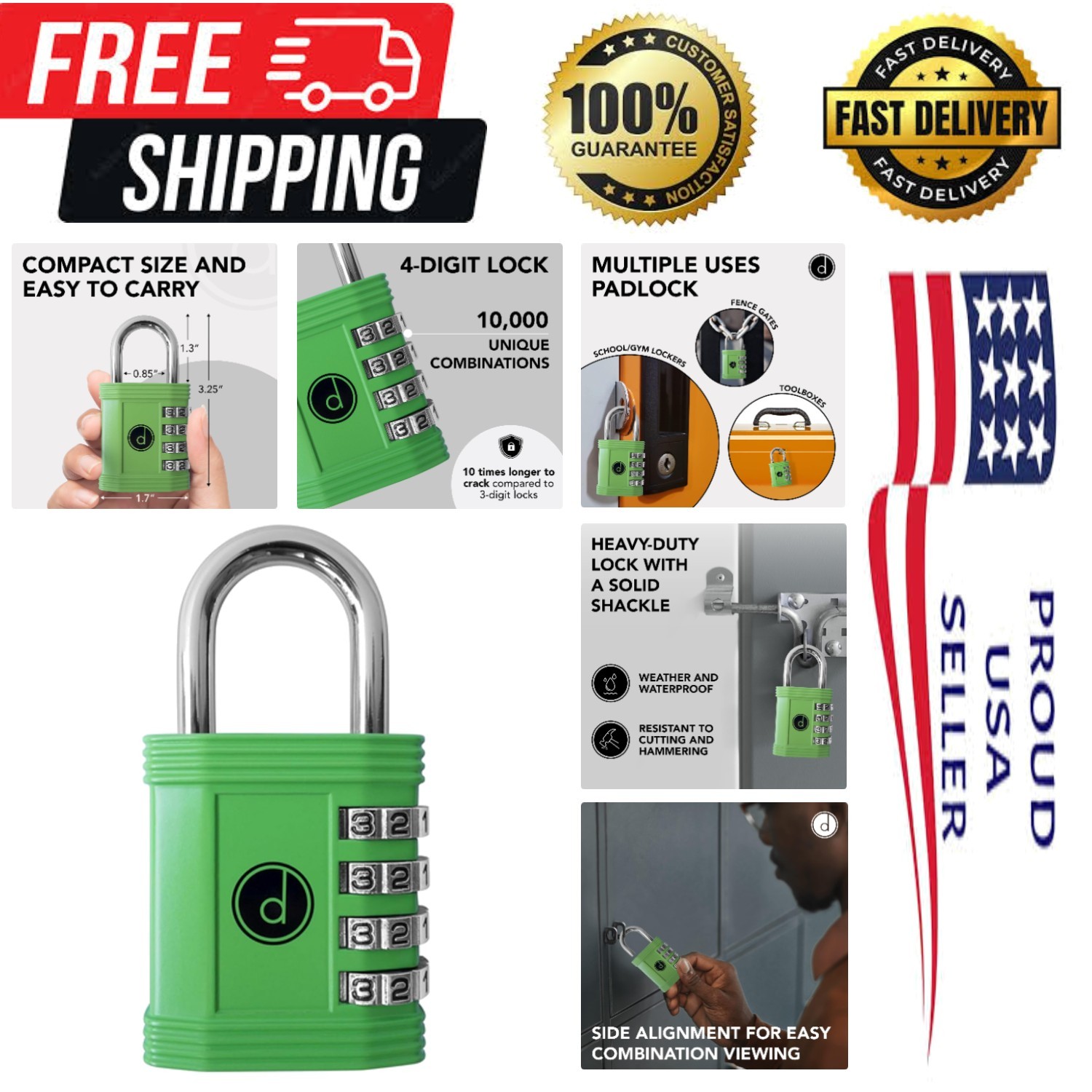 Heavy Duty Weatherproof 4-Digit Combination Lock - Keyless Security in Green