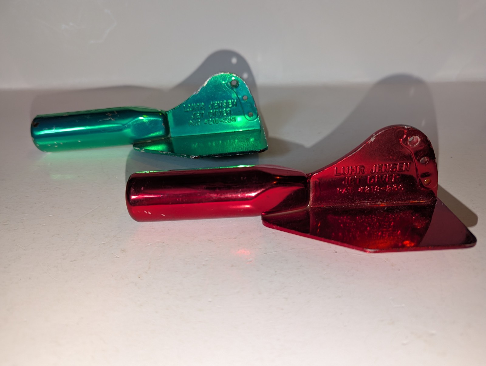 Lot of 2 Luhr Jensen 50' (050, 6") Jet Diver Fishing Metallic Red & Green