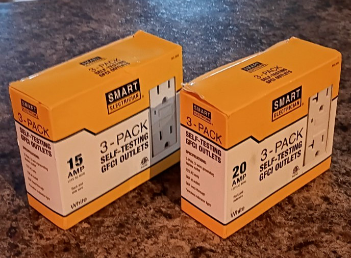 TWO SMART ELECTRICIAN 3-PACK SELF-TESTING GFCI OUTLETS 15 & 20 AMP
