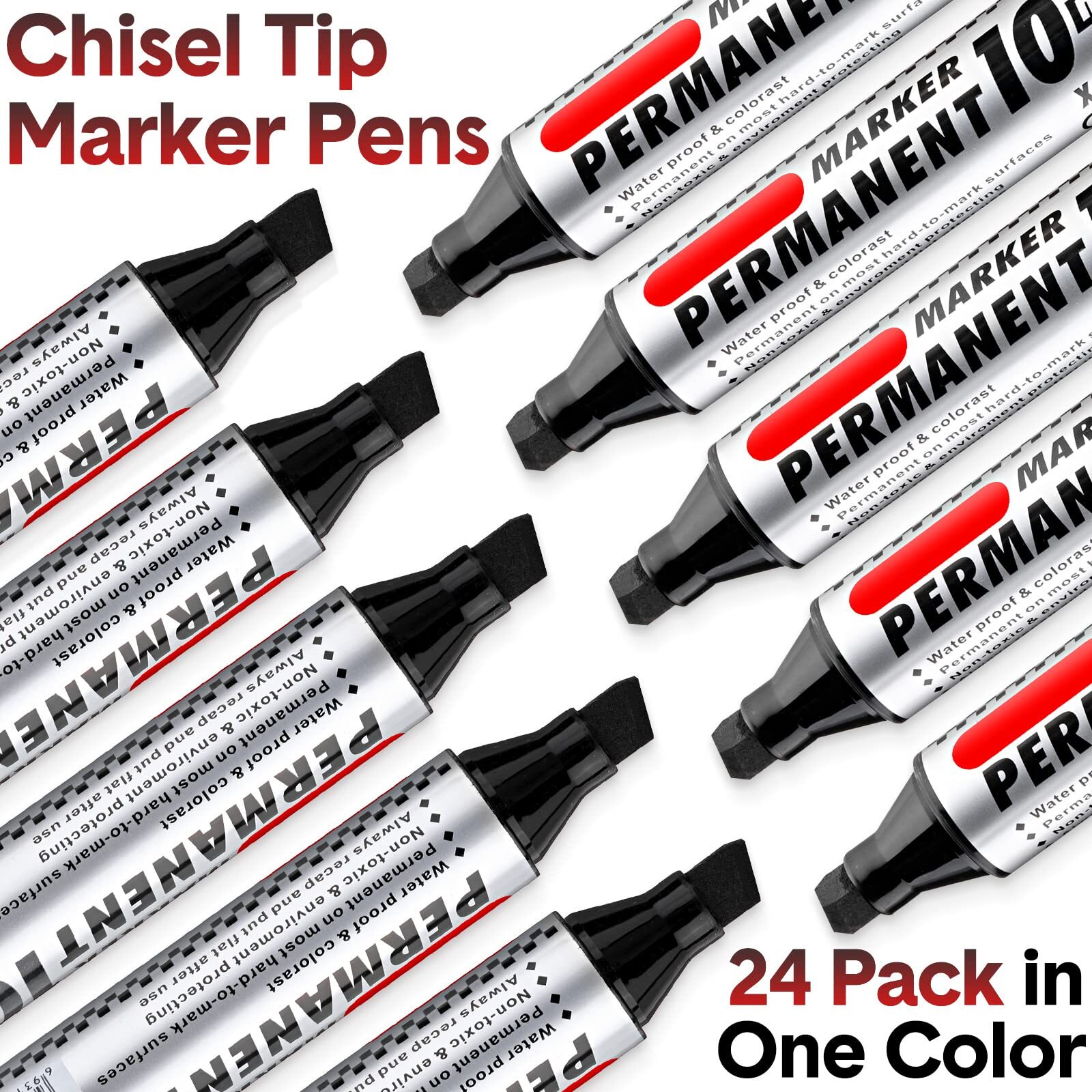 24 Pack Jumbo Size Permanent Markers Bulk Permanent Marker Set Chisel Tip Mar...