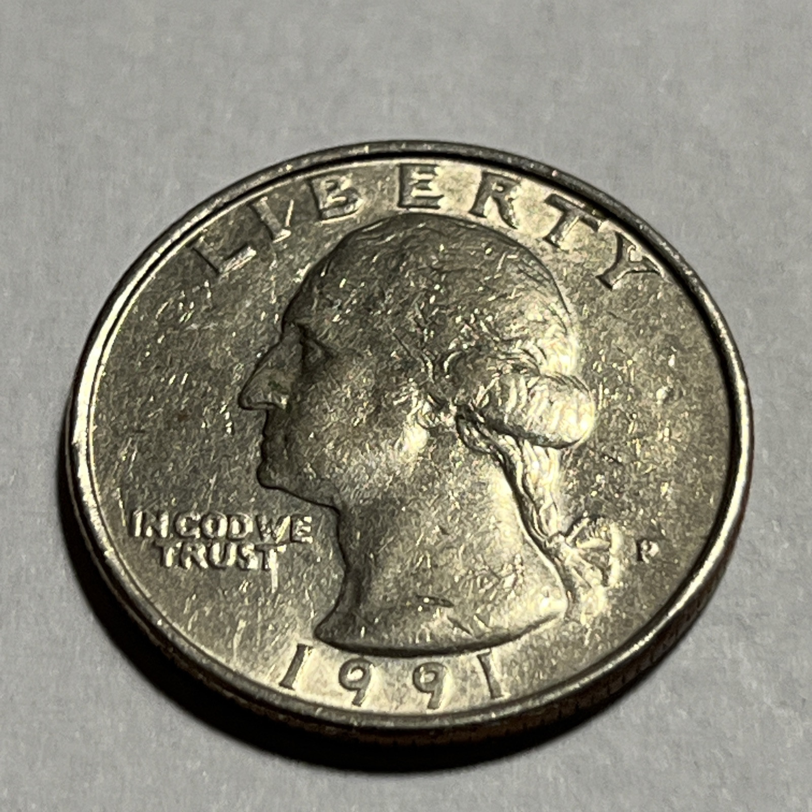 1991 P Washington Quarter Errors Strike Through Grease