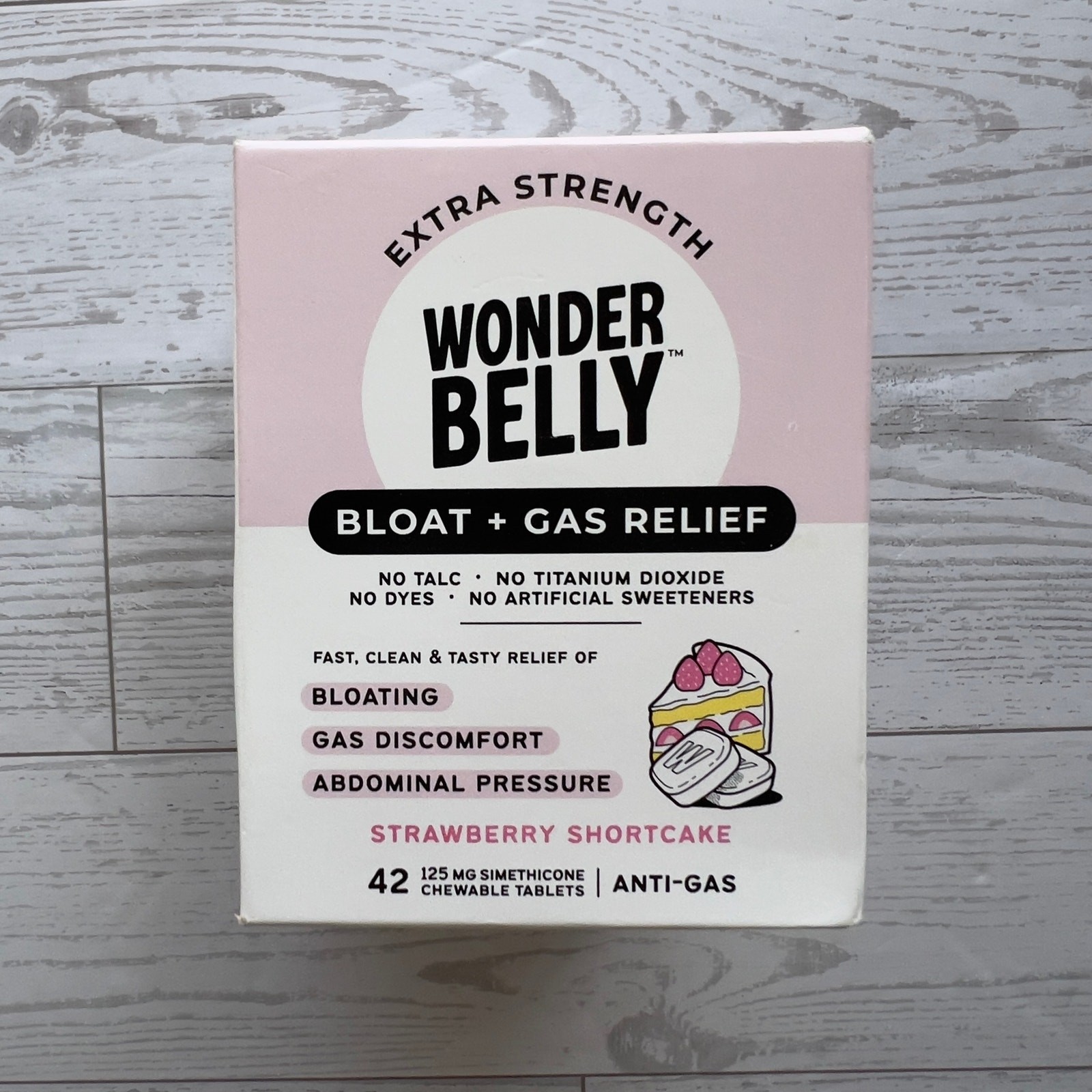 Wonderbelly Bloat and Gas Relief Chewable Strawberry Shortcake Tablets 42 ct