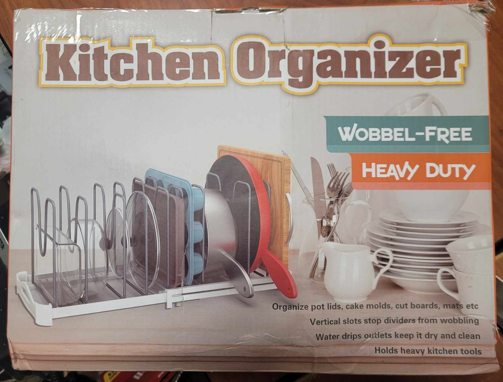 Everie Adjustable Bakeware Organizer Rack for Pots, Lids, Plates, etc.