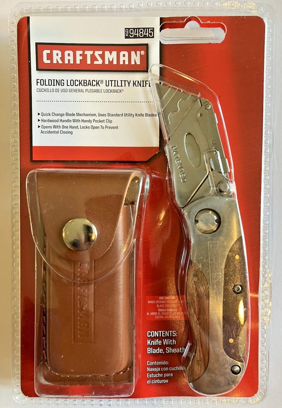 CRAFTSMAN 94845 FOLDING LOCKBACK UTILITY KNIFE WITH LEATHER SHEATH