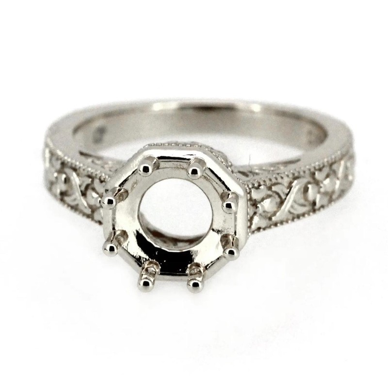 925 Sterling Silver 8mm Round Shape Semi Mount Ring Art Deco Octagon Band Ring